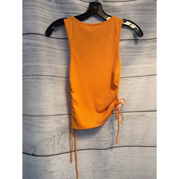Princess Polly Ruched Bright Orange Ribbed Tank Top Adjustable Side Ties Size 6 - Picture 5 of 5